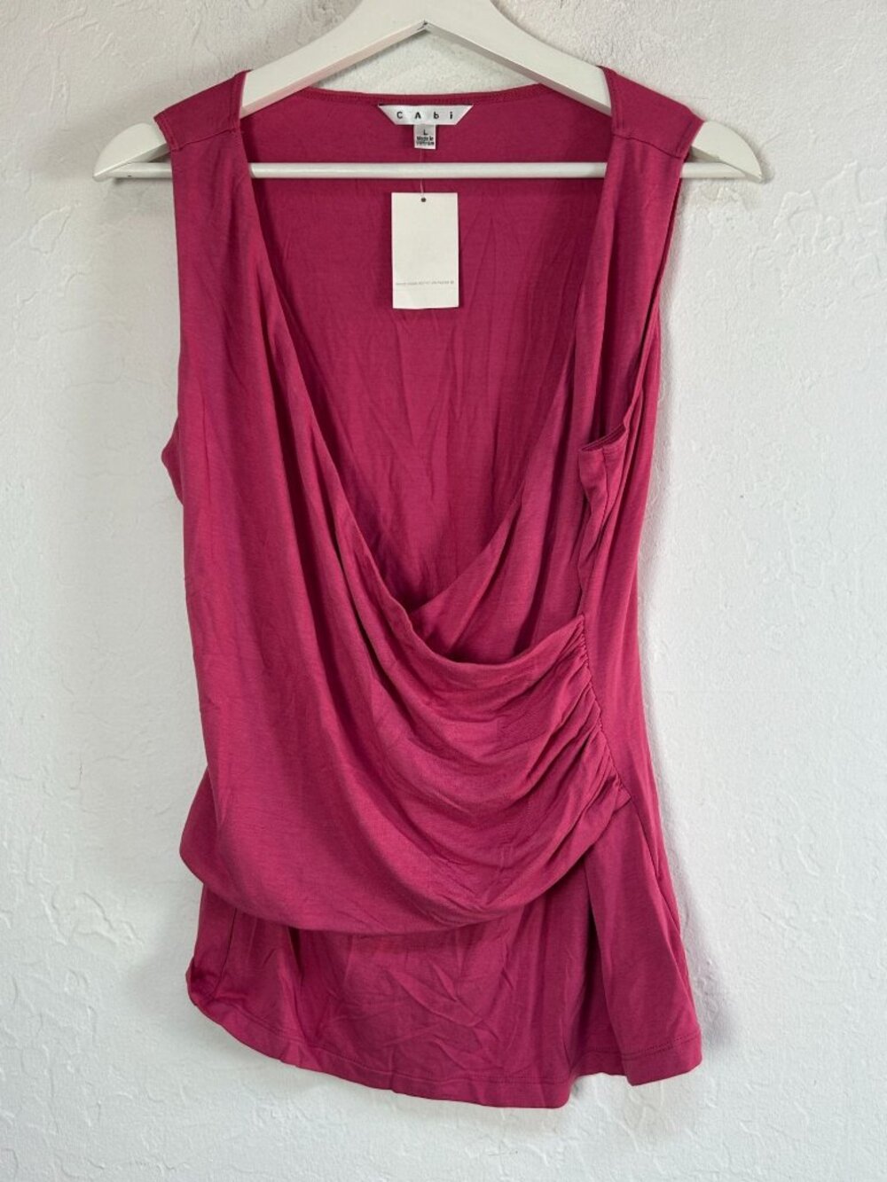 Cabi Womens Pink Drape Front Faux Wrap Sleeveless Tank Top Large Stretch New